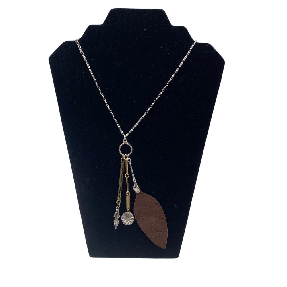 Target Women's Bohemian Style Silver Tone Necklace Dangling‎ Charms Leaf Pendant